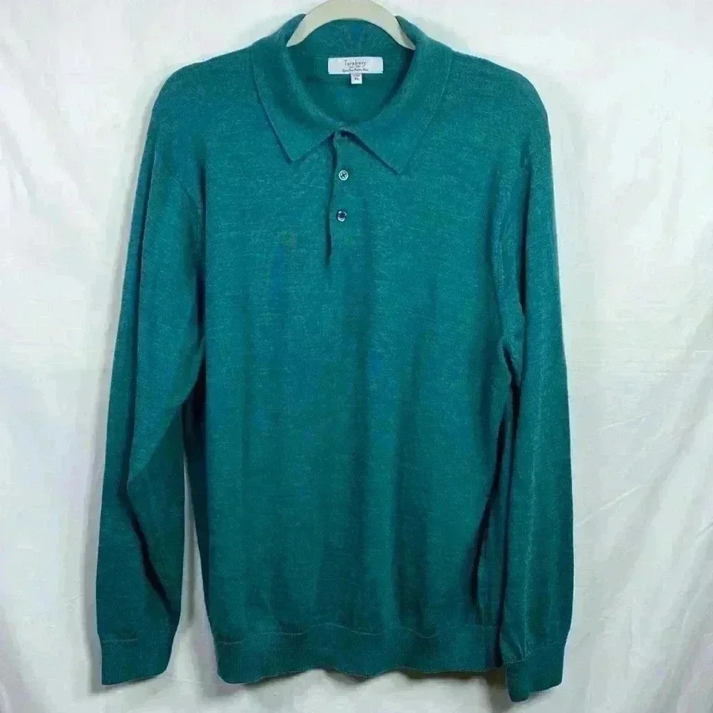 Turnbury Green Heathered Look 100% Extra Fine Marino Wool Men’s Sweater, Size XL
